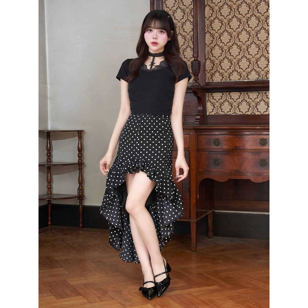 NC0507 Weekend Lixiang ไม่สมมาตร Ruffled Design Sense กระโปรงครึ่งความยาว 26 ฤดูร้อนผู้หญิง