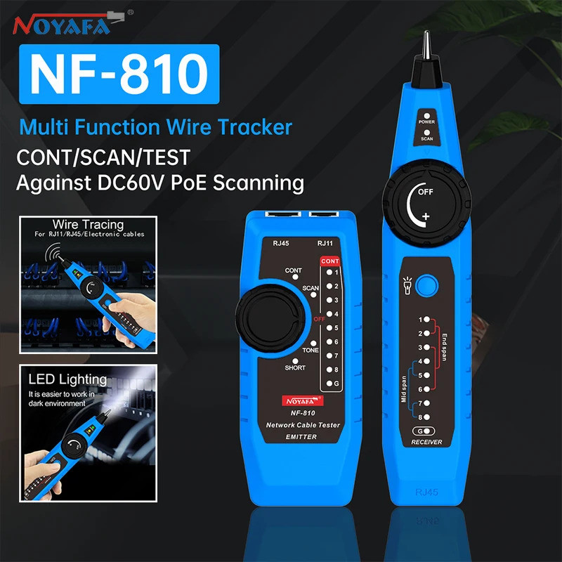 NOYAFA NF-810 เครื่องทดสอบสายเคเบิลเครือข่าย Wire tracker ขุดจมูก Testeur RJ11 RJ45 Cat5 Cat6 โทรศัพ