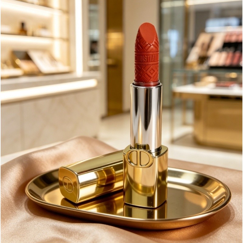 ((Mumus Shop) Bright Blue Gold Gilt Gold Tube Lipstick 3.5g!Floral Velvet Satin High-Fixed Lipstick 