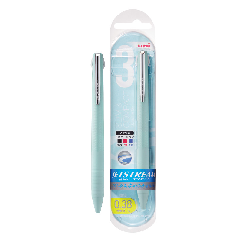 UNI ปากกาลูกลื่นกึ่งเจล 3 หัว รุ่น SXE3-JSS ด้ามสีเขียวมิ้นท์ ขนาด 0.38 มม.