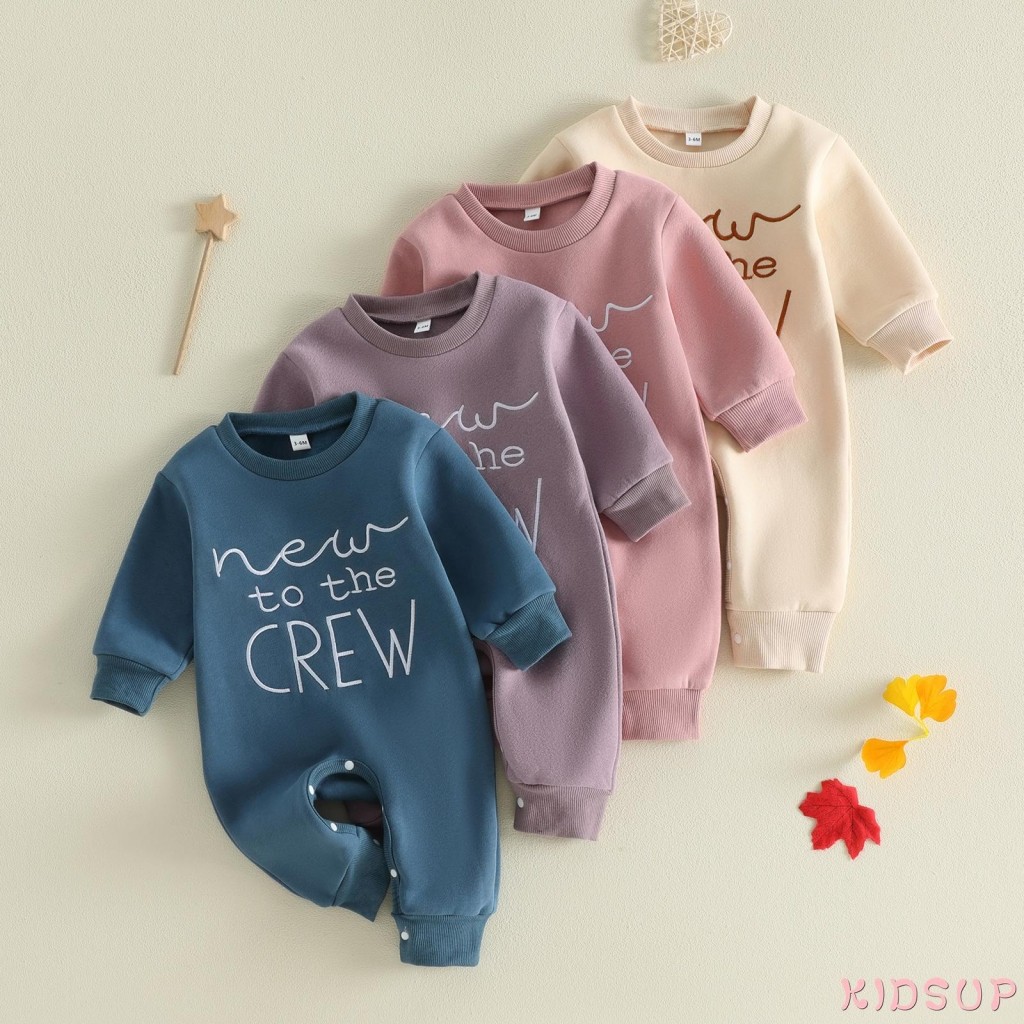 KIDSUP1-เสื้อสเวตเตอร์เด็ก Romper Letter เย็บปักถักร้อยแขนยาวคอลูกเรือบอดี้สูท