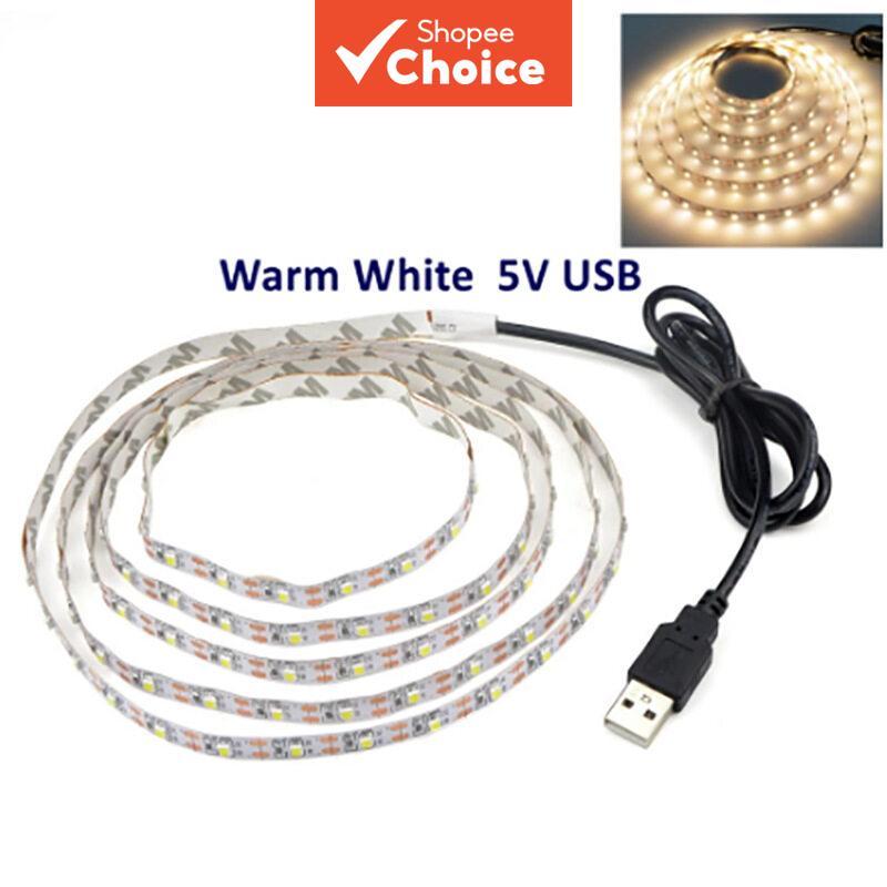 แถบไฟ LED USB DC5V SMD3528 ยาว 1-5 เมตร แสงขาวอบอุ่น พร้อมสวิตช์ สําหรับห้องนอนและไฟหลังทีวี