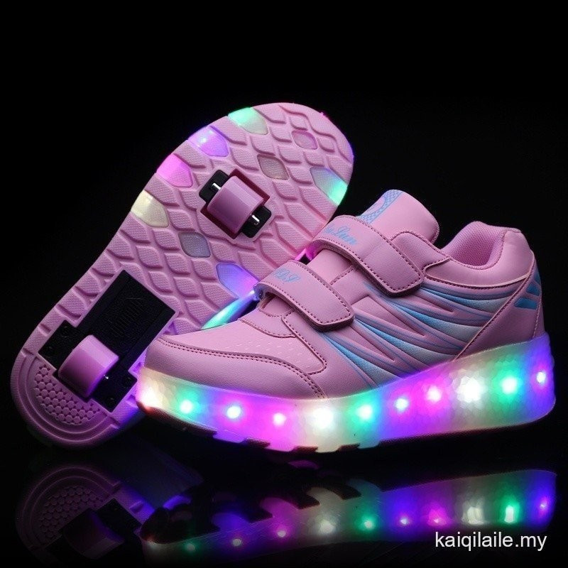 2024 เด็กผู้หญิงไฟ LED คู่ล้อรองเท้า Roller รองเท้าเล่นรองเท้าสีชมพู USB ชาร์จ Roller สเก็ต UEH8 PLD