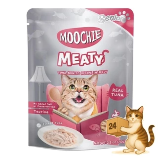 (ครึ่งลัง 24 ซอง) Moochie มูชี่ อาหารเปียกแมว รวมสูตร ไม่เติมเกลือ หลายรส เปียกแมว ขนาด 70-85g