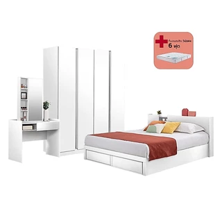 Koncept Furniture ชุดห้องนอน ขนาด 6 ฟุต รุ่น Melda สีขาว พร้อมที่นอน แบรนด์ KONCEPT FURNITURE