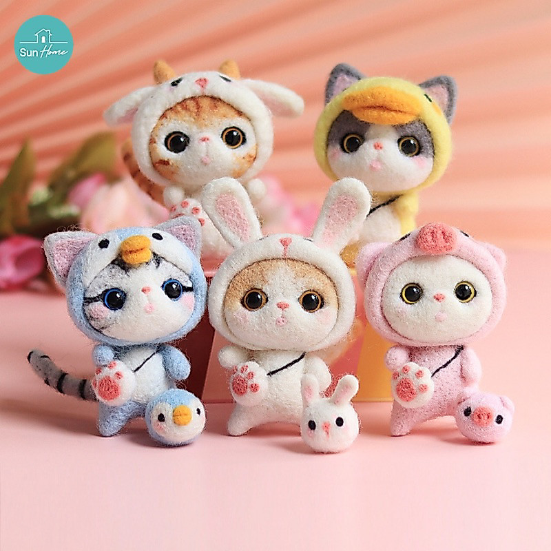 ตุ๊กตา DIY แมว🐈 ใยขนแกะ พร้อมส่ง Needle Felting Kit จิ้มขนเฟลท์ พวงกุญแจ ทำมือ ตุ๊กตาใยขนแกะ ปักเฟลท์ Wool Felt