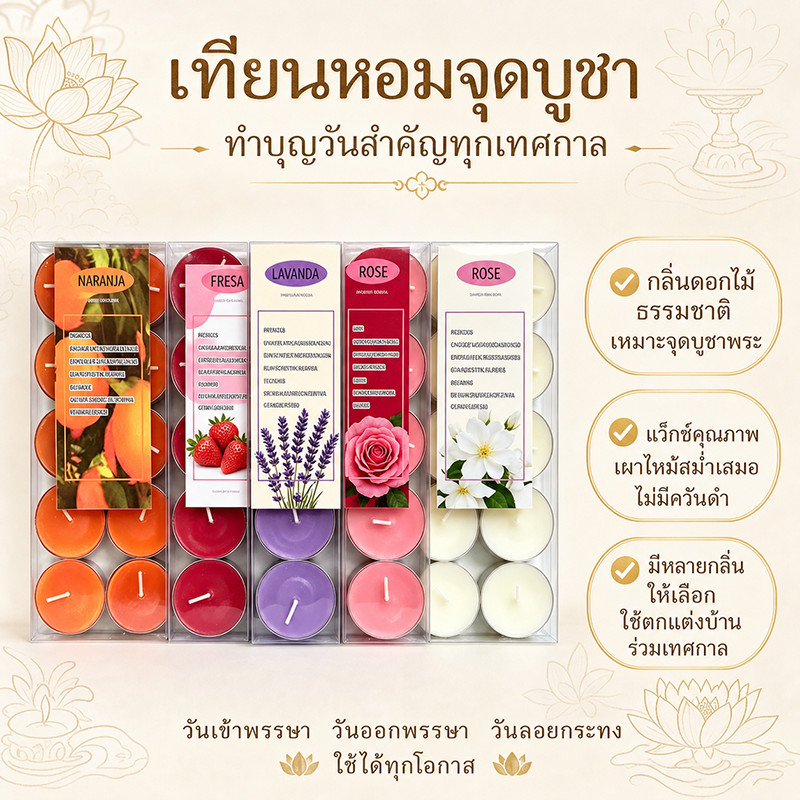 เทียนหอม เทียนทีไลท์หอม เทียนหอม เทียนหอม แบบถ้วย บรรจุ 10 ถ้วย