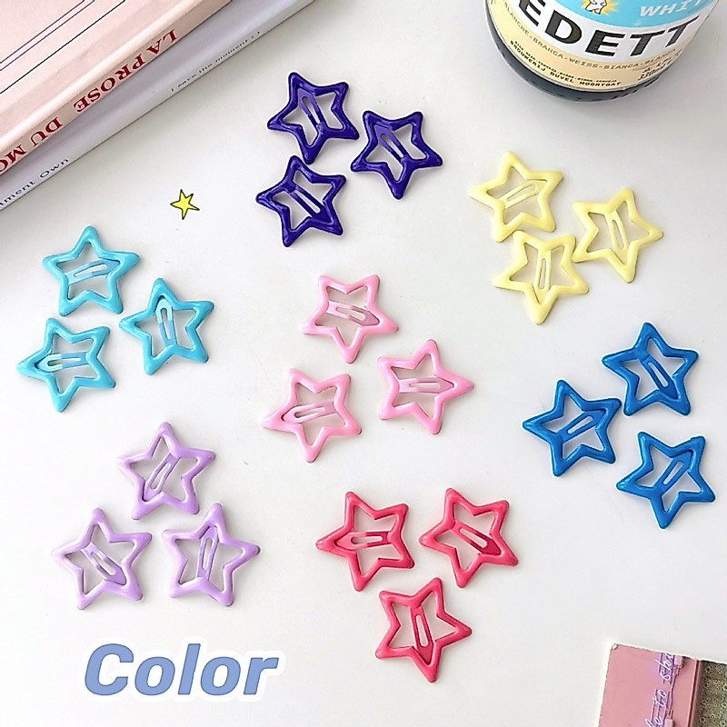 Cute 192 กิ๊บติดผม Y2K กิ๊บแป๊กดาวสีเดียว 6 ชิ้น/ห่อ