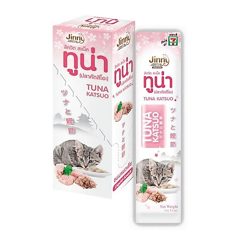 Jinny ขนมแมวเลีย รสทูน่าและปลาโอ (1แพ็ก 6ชิ้น)