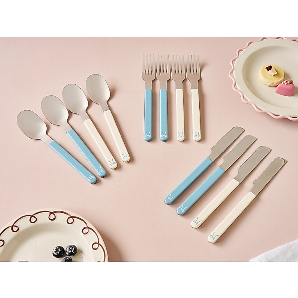 [MODERN HOUSE] Sugartart Ribbon Cutlery Dinner Set 12P Blue Cream