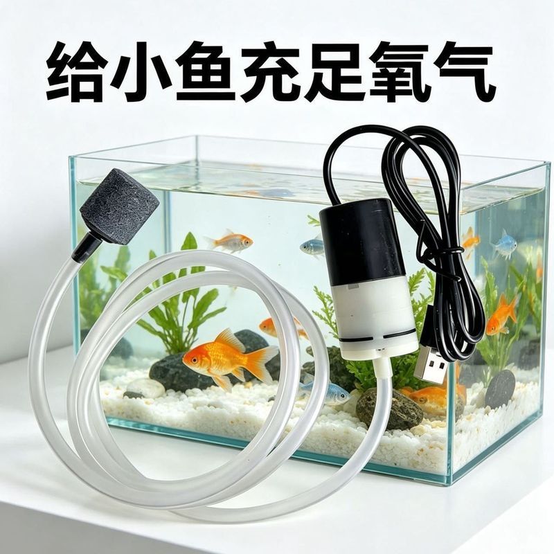黑白增氧泵氧气家用鱼缸户外USB静音新款钓鱼爆氧神器养鱼便携Fish Farming Oxygen Pump, Silent Fish Tank Oxygenation Pump, Oxygen Ge