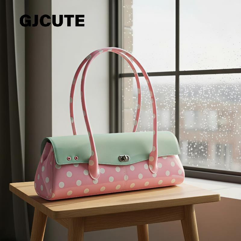 GJCUTE น่ารัก Polka Dot Casual Tote กระเป๋าแฟชั่นกระเป๋าสะพายความจุขนาดใหญ่สําหรับนักเรียนหญิงโรงเรียนช้อปปิ้งท่องเที่ยว WTD