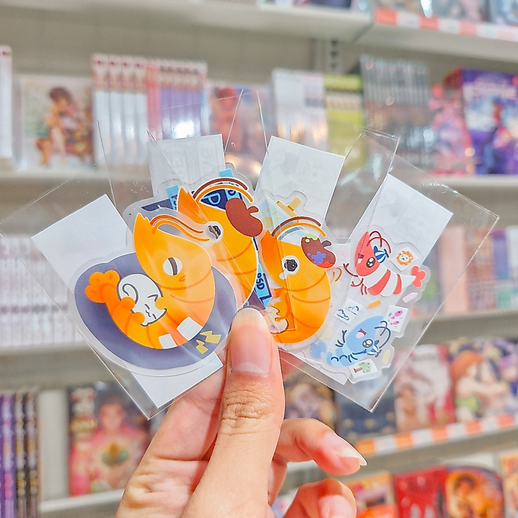 Die-cut Sticker ไดคัทสติกเกอร์ ลาย BackBentBuddies ต้าวกุ้งส้ม ศิลปินร้อยงาน สุดน่ารัก [GLITTERING]