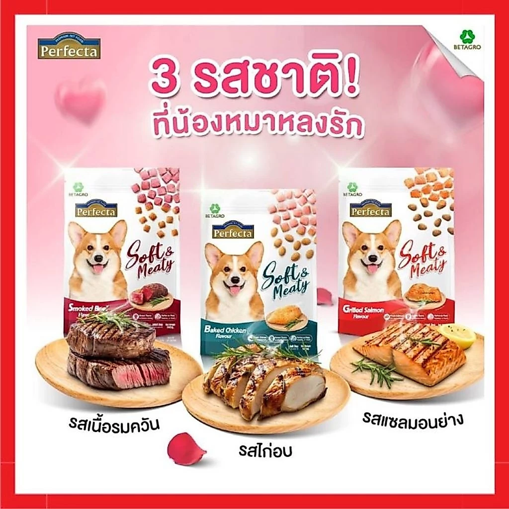 (ล๊อตล่าสุด)Perfecta Soft & Meaty เพอร์เฟคต้า อาหารเม็ดนิ่มสำหรับสุนัข ขนาด 500 กรัม