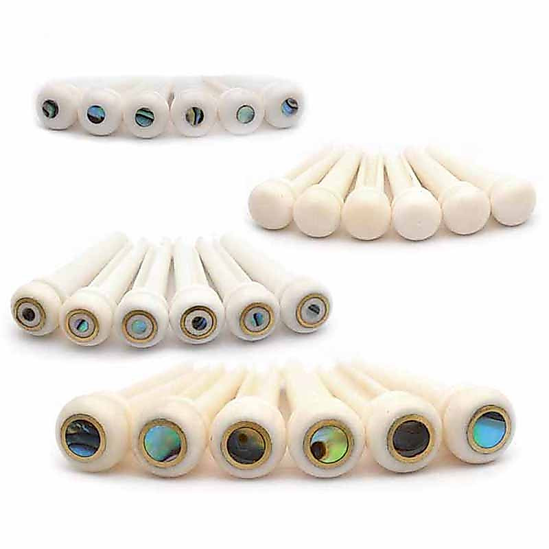 6 ชิ้นกระดูกวัว Pins สะพานกีต้าร์โปร่งพร้อมวงกลมทองเหลืองและสีเขียว Pearl Shell Dot String Nails Pin สีขาว