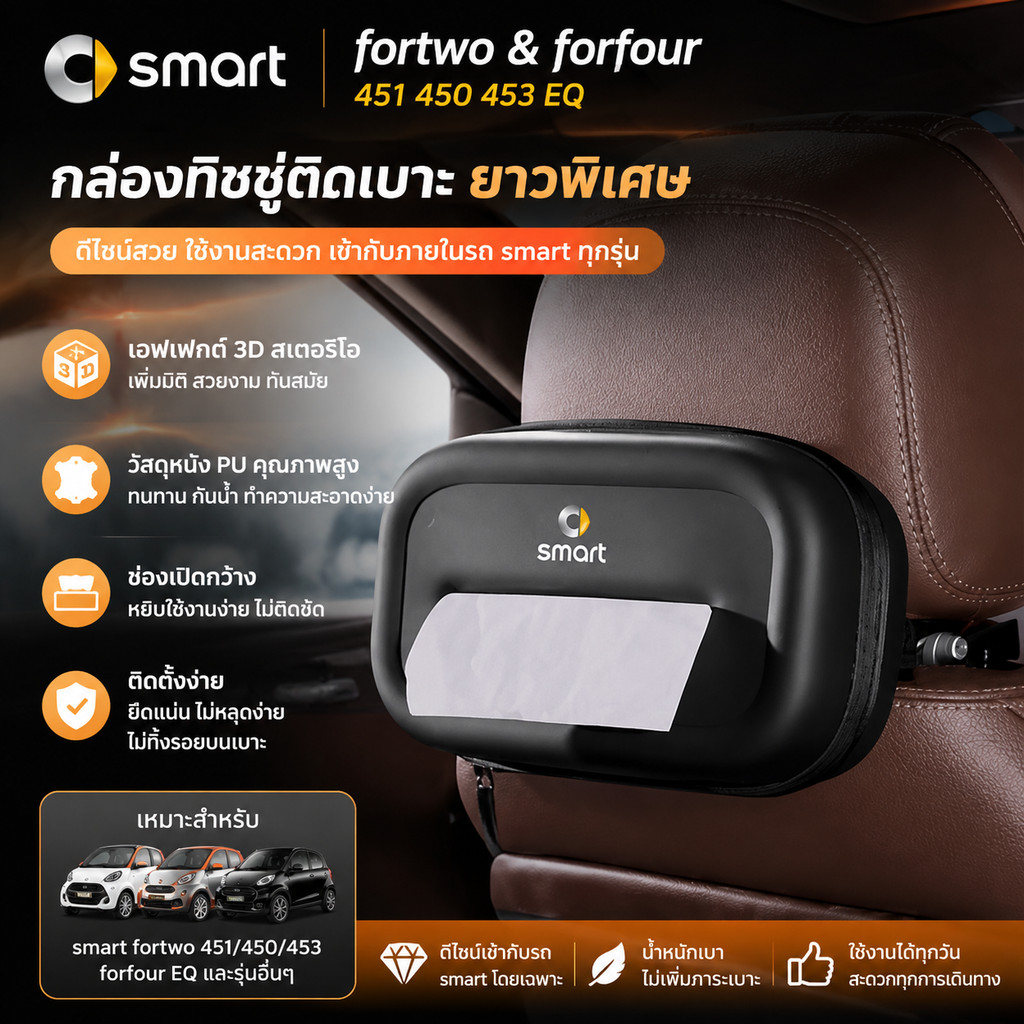 เหมาะสําหรับสมาร์ท Fortwo 451 450 453 Forfour EQ Cabrio Crossblade ROADSTER ยาวพิเศษขนาดใหญ่กล่องกระ