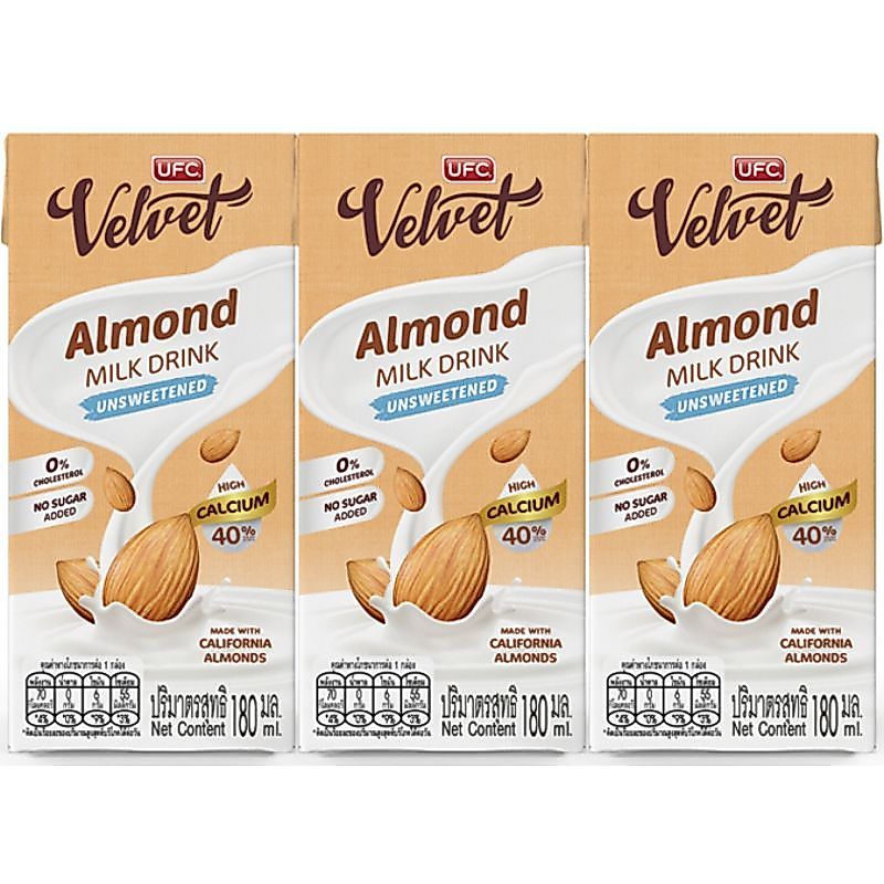 ยูเอฟซีเวลเวทนมอัลมอนด์รสจืด 180มล.แพค 3 UFC Velvet Almond Milk Unsweetened 180ml. Pack 3 [บาร์โค้ด 8850025060136]