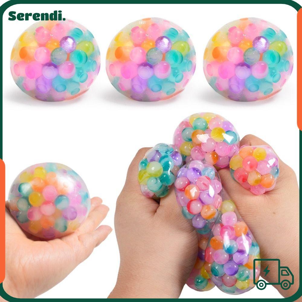 SERENDI Squishy Stress Ball, TPR Squishy Rainbow Bead Stress Ball, Soft Sensory Fidget Ball เด็กผู้ใ