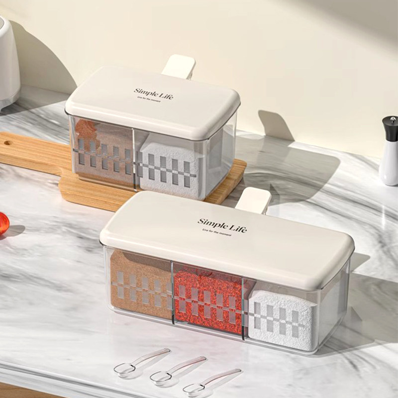กล่องเครื่องปรุงรสครัวในครัวเรือนเครื่อง Jar ชุด All-in-One Multi-Grid เกลือ MSG พริกไทยเก็บเครื่องปรุงรสขวดปรุงรส DE2