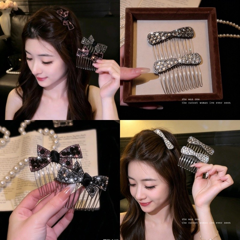 หวีใส่โบว์ พลอยเทียม เต็มรูปแบบเงา, หวีผมประดับโบว์คริสตัลหรูหรา, ผู้หญิงหวานด้านข้างทรงผมเครื่องประดับผม