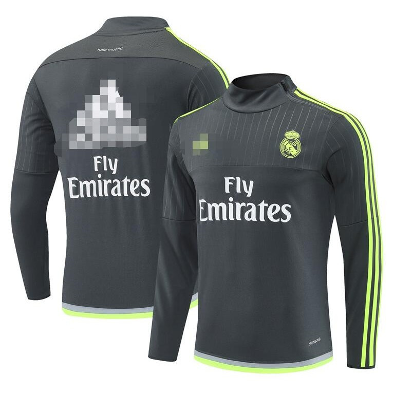 2015-16 RM สีขาว/สีเทาเข้ม/เรืองแสงสีเขียว Retro แขนยาวรอบคอชุดฝึกอบรมสําหรับชาย S-XXL 1:1