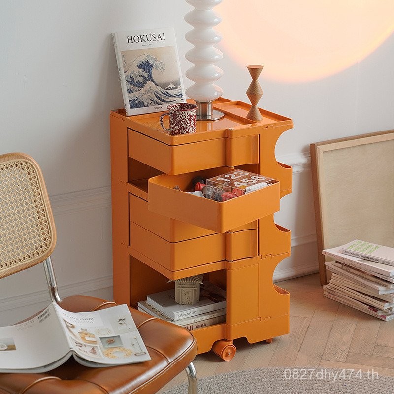 Nordic Influencer Bobby ตู้ด้านข้างพลาสติกขนมขบเคี้ยวหมุนโต๊ะข้างเตียง Locker Movable Locker ins Sto