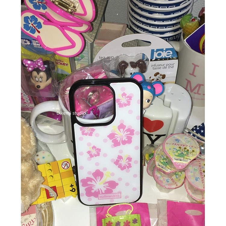 เกาหลี ins Y2K สไตล์สาวหวานสีชมพู dot ดอกไม้สําหรับ iphone 16promax/15 promax/13/12/14pro เคสโทรศัพท์