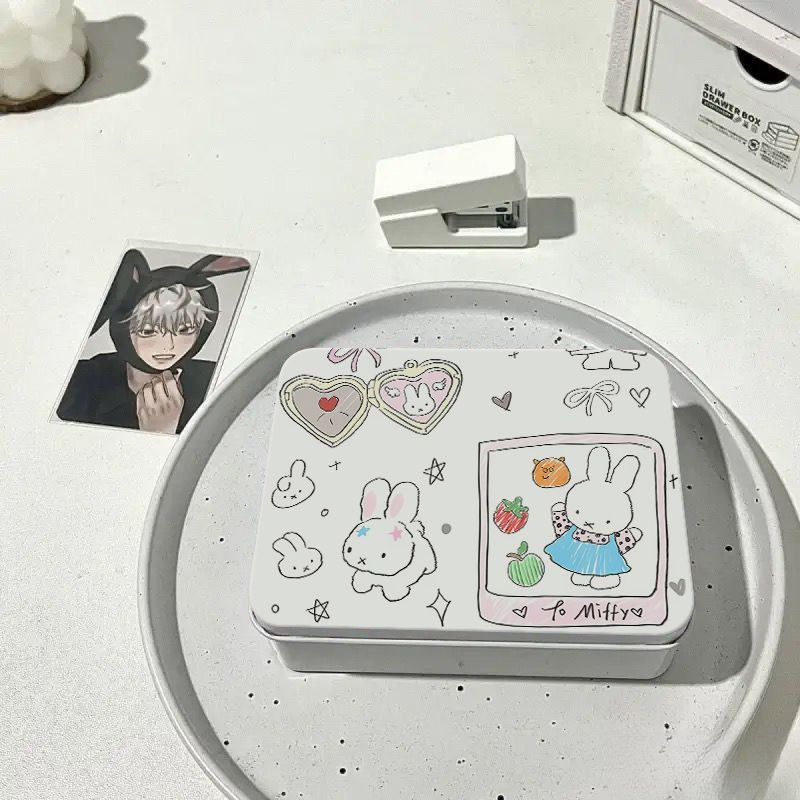 Tidy-up Desktop Storage Tin Box Cute Miffy Rabbit Tin Box High-value in Style Pattern Small Card Sto