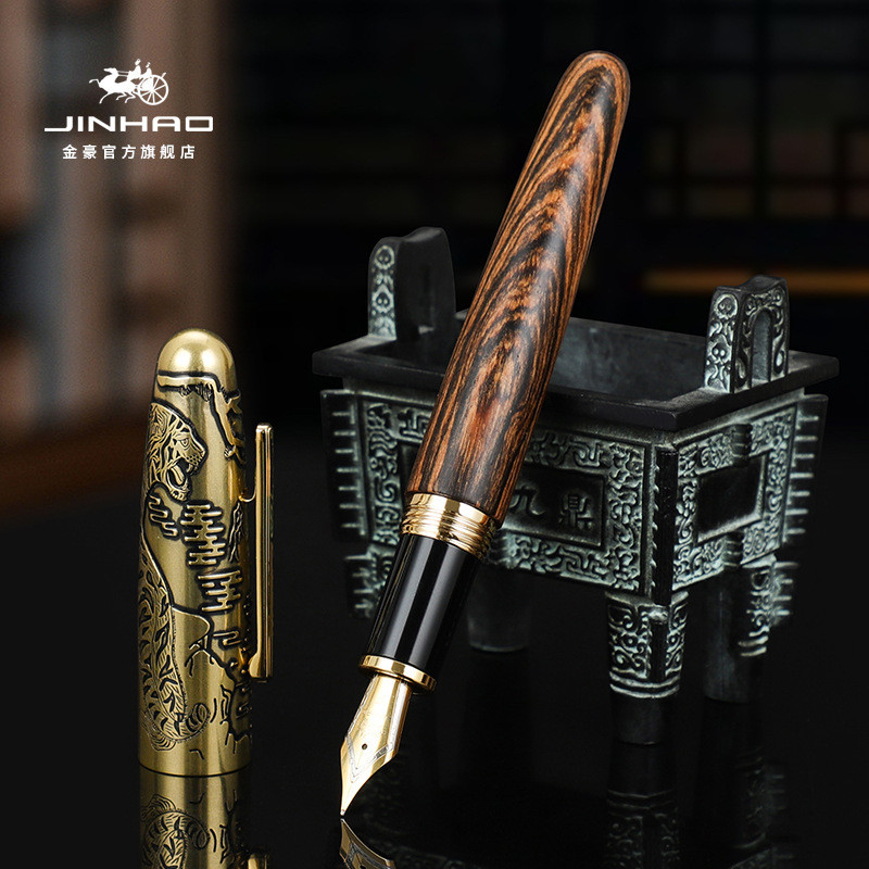 HOT DEAL Jinhao 9056 Tiger Roaming Dragon ปากกาหมึกซึมไม้ Ebony Tiger Skin ไม้จันทน์