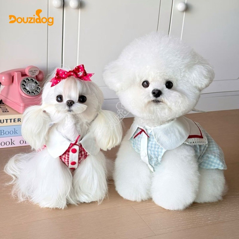 เสื้อผ้าสุนัขฤดูใบไม้ผลิฤดูร้อนบางตรวจสอบกระโปรงฟักทองสุนัขขนาดเล็กแมวทุ่มเท