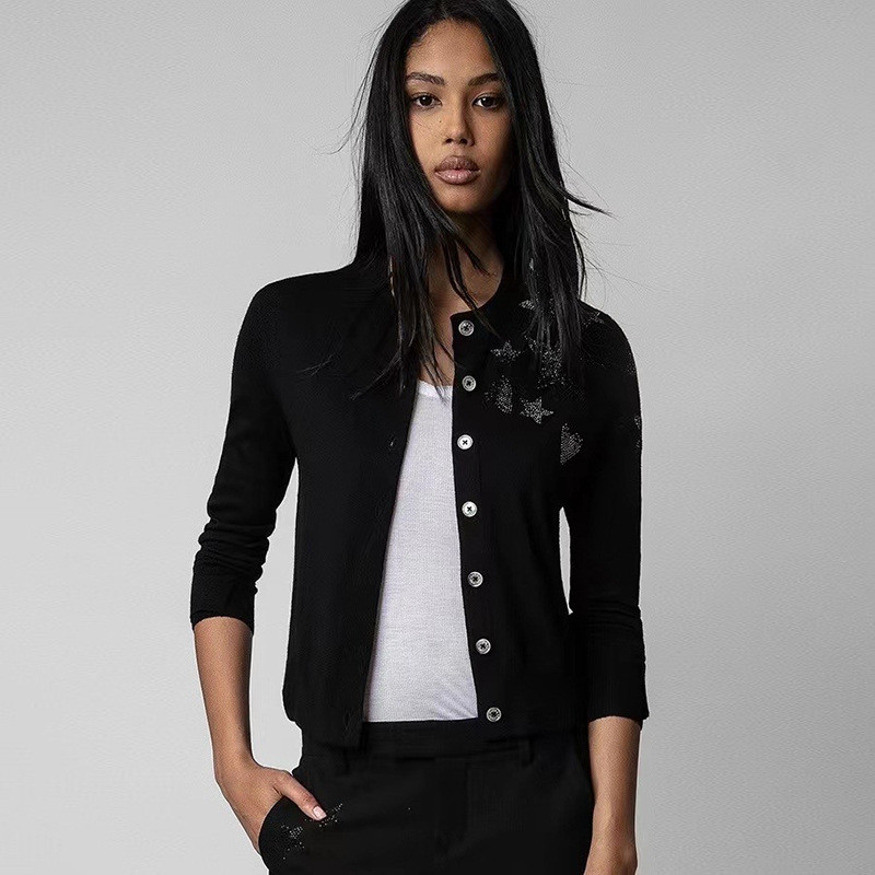 PIQY ZADIG&VOLTAIRE 22Autumn and Winter New French Niche Star Heart Rhinestone100Cashmere Button Car