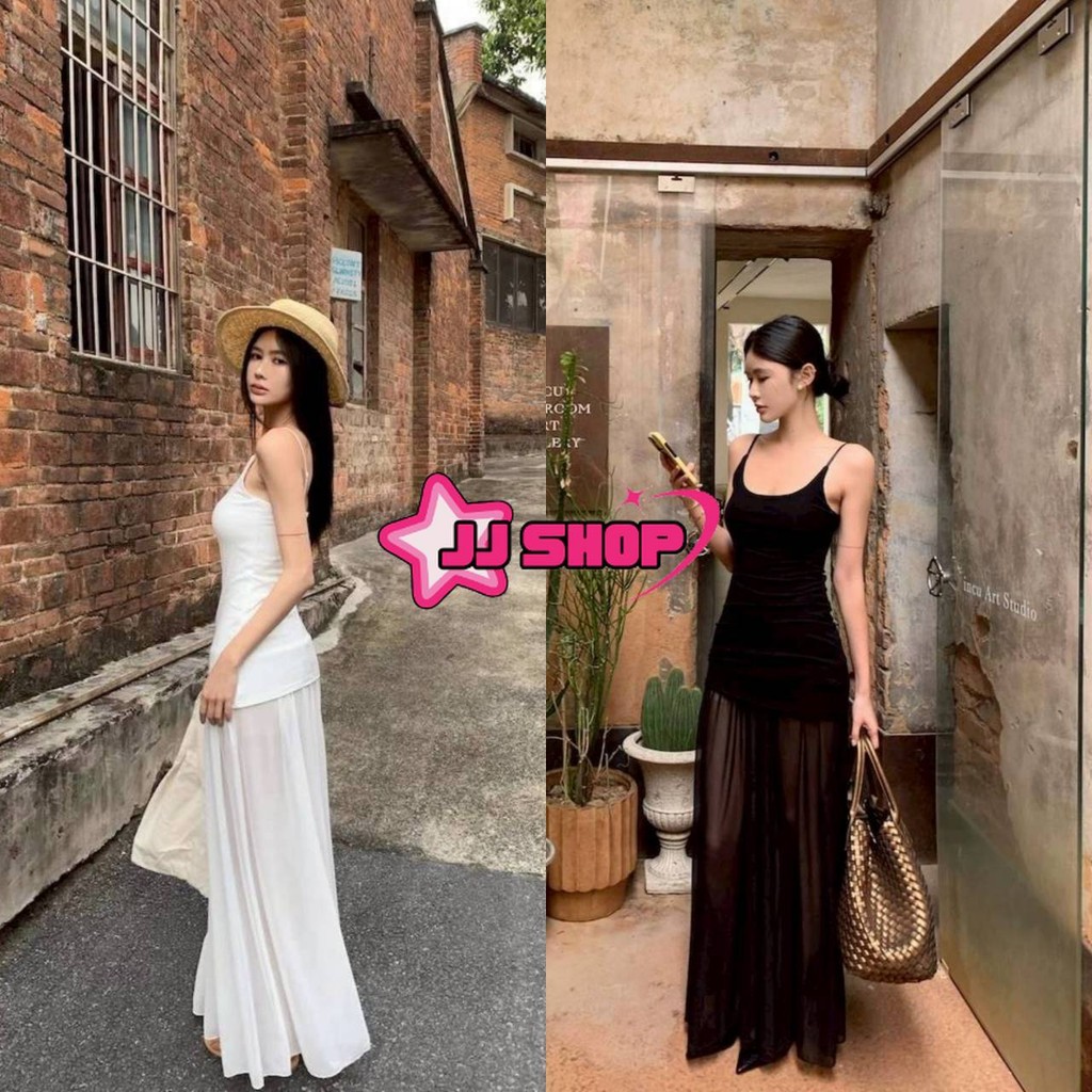 JJ shop💜 พร้อมส่ง ชุดเดรส กรธดปรงยาว สไตล์เกาหลี คาวาอี้มาก ผ้าซีทรูเบาบาง ใ่ส่ง่าย "FY2940"