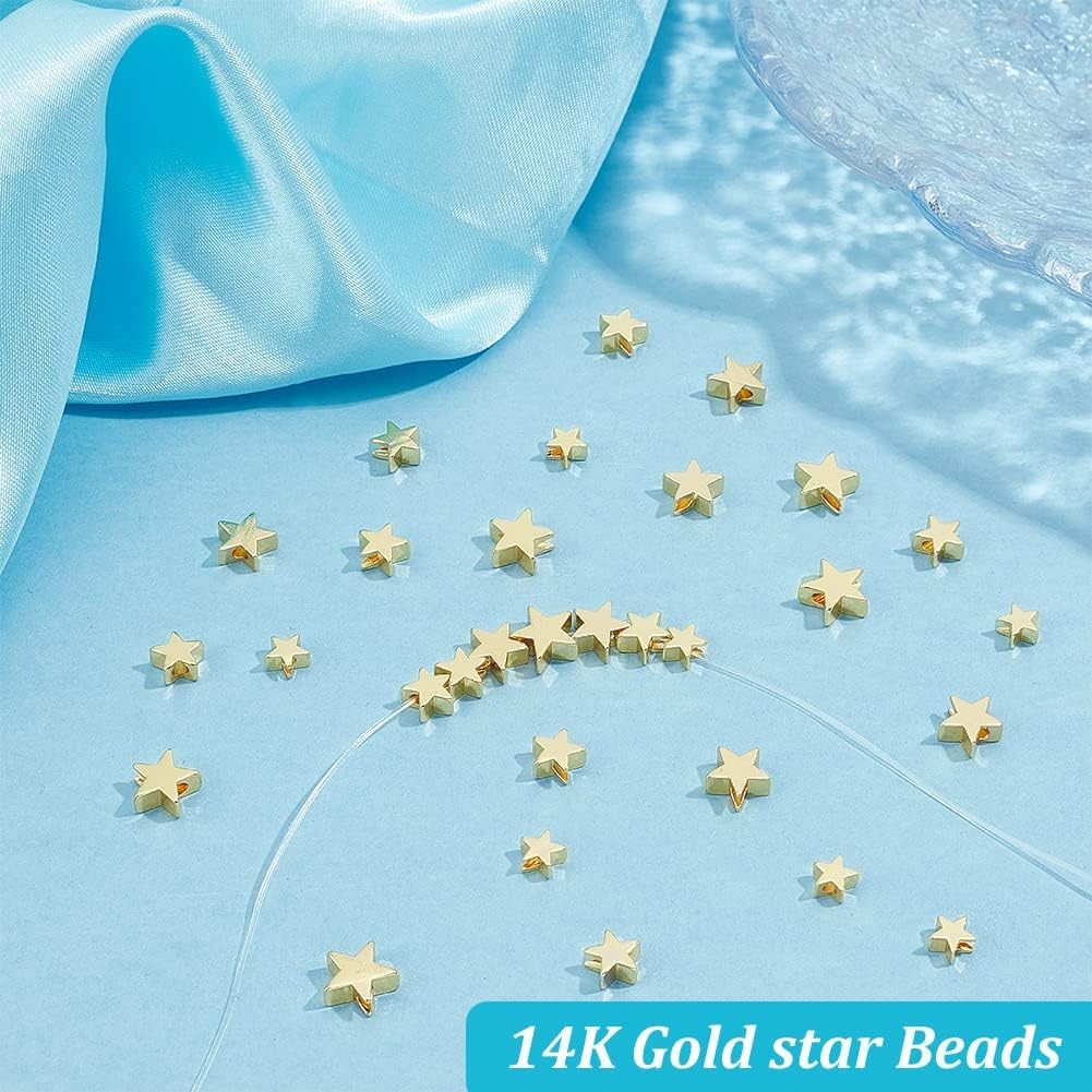 PandaHall ชุดลูกปัด 64 ชิ้น 14K Gold และทองเหลือง Star สำหรับสร้อยคอ สร้อยข้อมือ และต่างหู DIY Craft