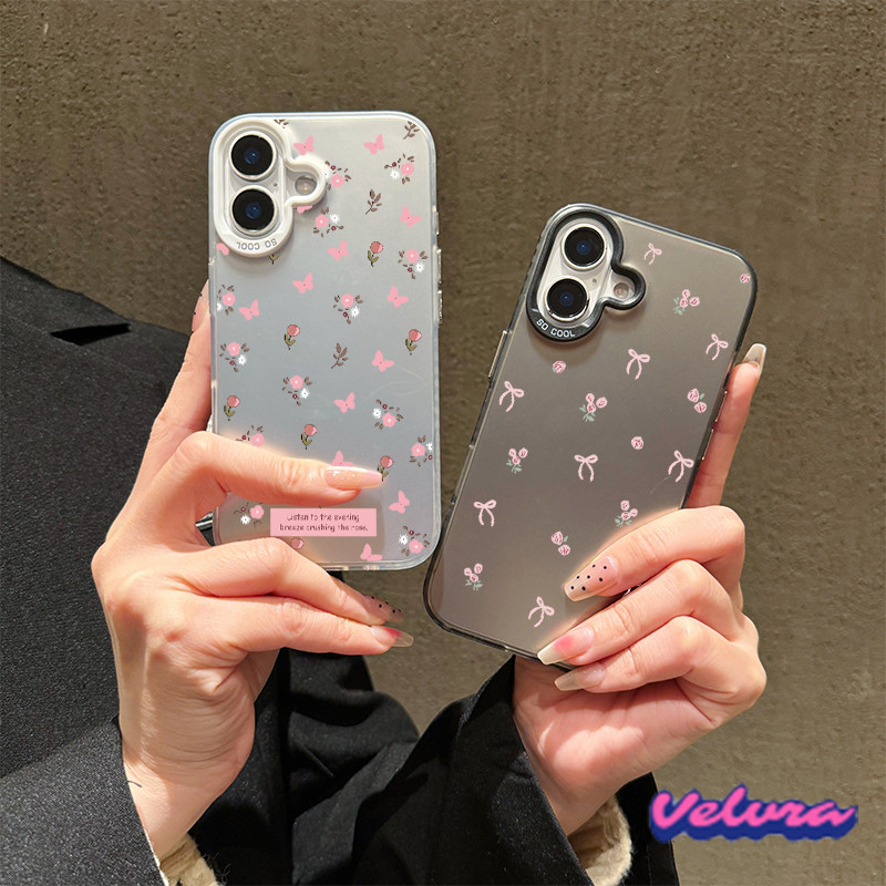 For เคสไอโฟน 13 12 11 iPhone 16 15 14 PRO MAX X XS MAX XR 7/8PLUS ลายผีเสื้อดอกไม้สีชมพูแสนโรแมนติก แอปเปิ้ลโทรศัพท์ จัด