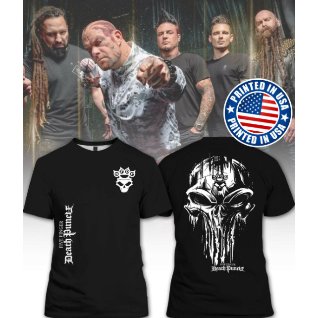 HOT Five Finger Dead Punch 5F-DP เสื้อยืดผู้ชายและผู้หญิงผ้าฝ้ายสีดําขนาด S-5XL (ฟรีชื่อนิคและโลโก้)