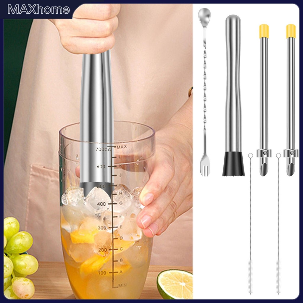 6 ชิ้นที่มีประสิทธิภาพ Lemonade Stand Kit Professional Straw Puncher และ Muddler ชุดพร้อมที่จับ Ergo