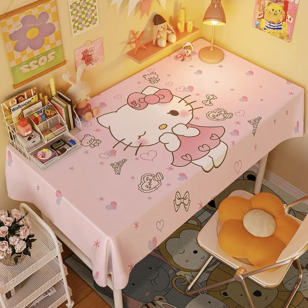 ผ้าคลุมโต๊ะเครื่องแป้ง Hello Kitty พิงค์น่ารักลายหัวใจ ผ้านุ่ม กันฝุ่น สำหรับห้องนอนสาว หอพักนักเรียน