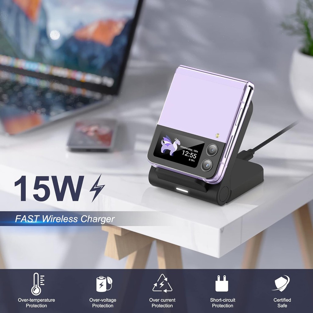 Geyo Wireless Charger สําหรับ Samsung Galaxy Z Flip, 15W Fast Travel Wireless Charger สําหรับ Galaxy