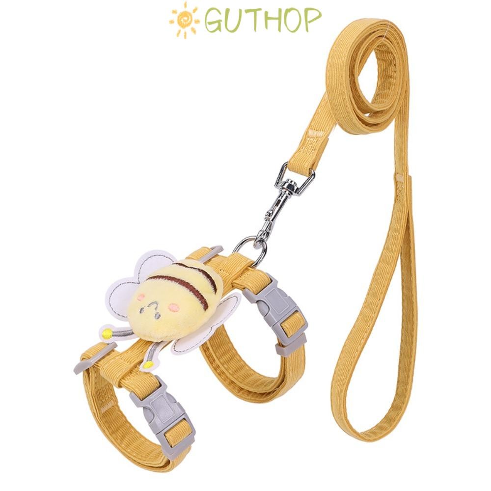 GUTHOP เข็มขัดสายรัดสัตว์เลี้ยง, เดินตะกั่ว Honeybee ปลอกคอแมวแบบปรับได้, อุปกรณ์สําหรับสัตว์เลี้ยง Dacron Cat Traction Rope