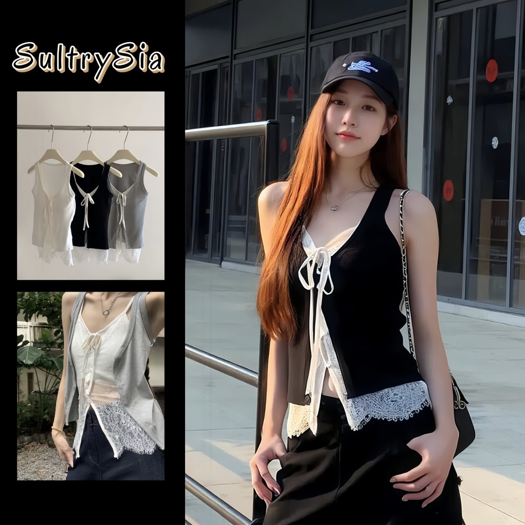 SultrySia เสื้อครอปสำหรับผู้หญิง เสื้อกล้าม สีพื้น มีฟองน้ำในตัว น่ารักมาก ยืดพอดีสไตล์สาวเกาหลี มินิมอล "FY3565"