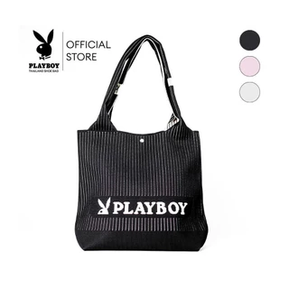 PLAYBOY รุ่น Woven Tote bag กระเป๋าผ้าไหมพรม รหัส ST-BS254PB138 ดีไซน์ทรงTote bag ทอลายโลโก้ ลายริ้วทั้งใบ มี 3 สี