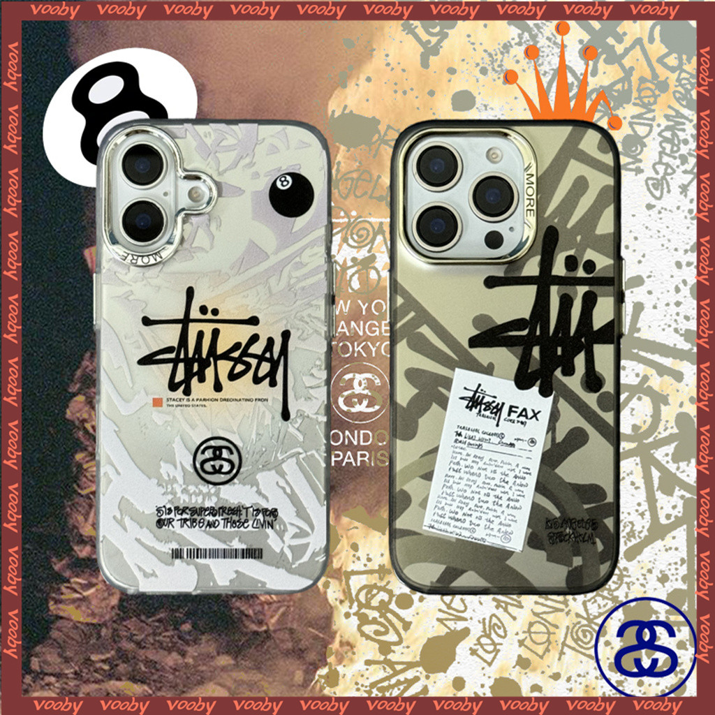 Graffiti สไตล์ STUSSSY ป้าย Electroplated กรอบรูป Hard Shell เคสโทรศัพท์เหมาะสําหรับ IPhone17 16 16P 16PM 15 15 15Pro 15PM 14 14P 13 13Pro 13PM 12 12PM 11 11PX 7Plus 7 XR