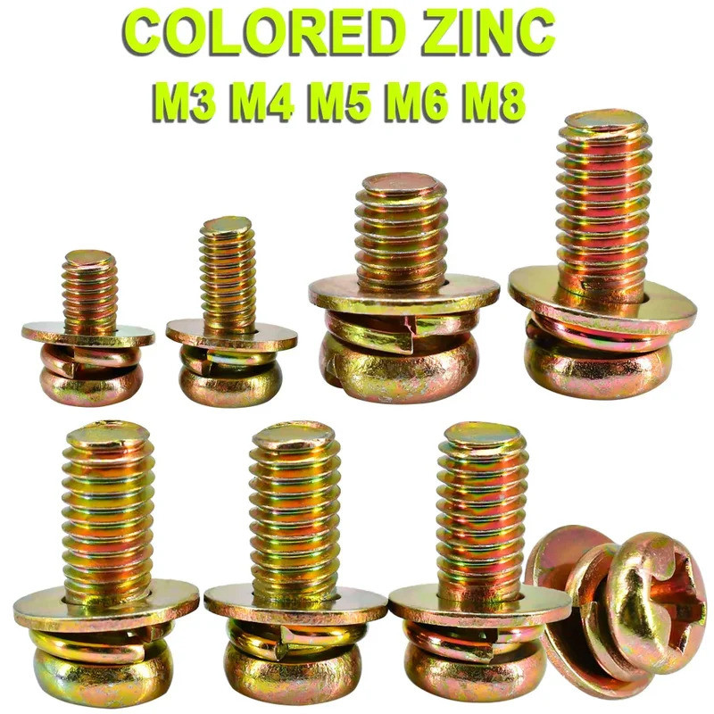 Phillips Round Head Three Combination Screw Color Zinc Plated Carbon Steel Round Head Screw Washer S