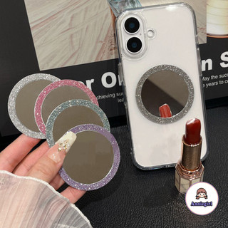 Creative Glitter กระจกแต่งหน้าสําหรับโทรศัพท์มือถือพร้อมแหวนดูดแม่เหล็ก Universal แฟชั่นอุปกรณ์เสริมโทรศัพท์กาวสไตล์กลางแจ้งแบบพกพา