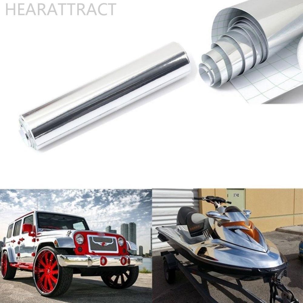 HEARATTRACT 1 PC 152 ซม.Silver Chrome Mirror Vinyl Wrap ฟิล์มรถสติกเกอร์ Decal แผ่น Bubble ฟรี 8x60 