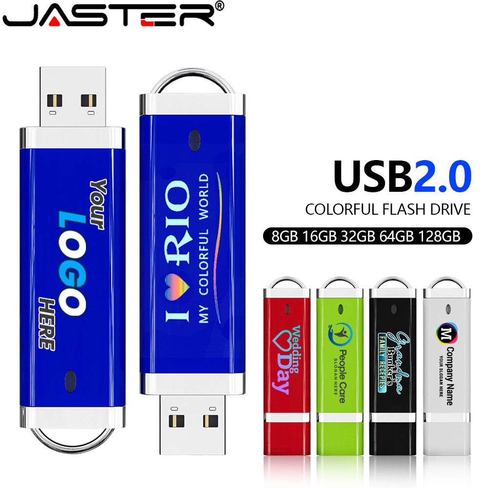 JASTER 2.0 แฟลชไดรฟ์ USB กันน้ํา 4GB ฟรีแฟลชไดรฟ์พลาสติกแบบกําหนดเอง 8GB ของขวัญแต่งงานสตูดิโอถ่ายภาพ USB Stick 16GB 32GB 64GB