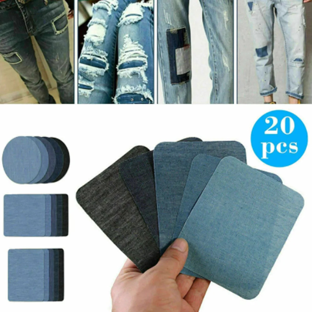 20 ชิ้นรีดผ้าเย็บ DENIM ผ้า Patch DIY ออกแบบกางเกงยีนส์ DENIM Patch ชุดซ่อมสําหรับเครื่องแต่งกายในคร