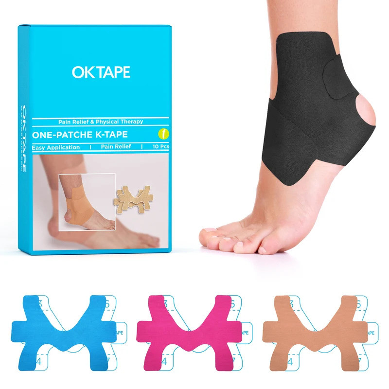 OK TAPE 10 Pcs Precut Kinesiology Ankle Tape, Pain Relief, Prevent Ankle Sprain, Elastic Athletic Ta