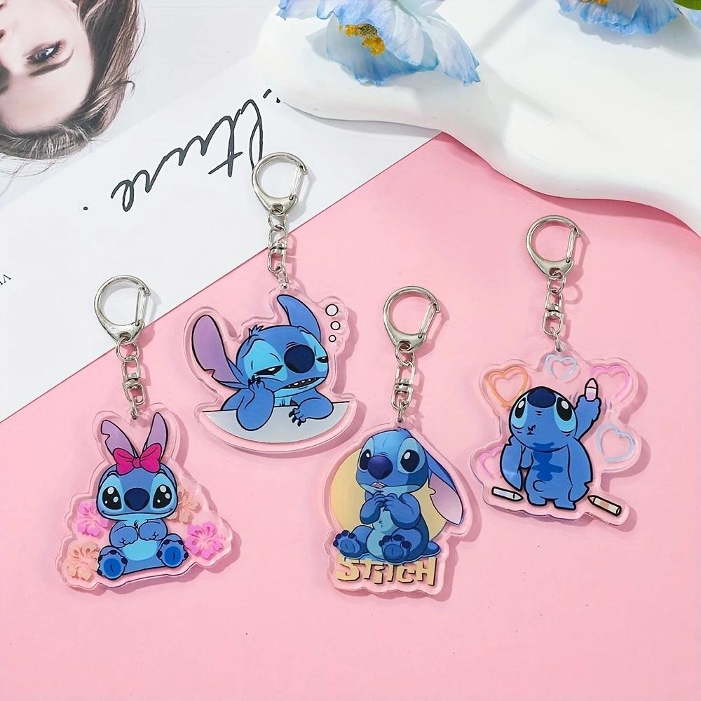 Disney Lilo & Stitch อะคริลิค 2in พวงกุญแจน่ารักสองด้านการ์ตูน Charm Fun Pack Creative Klids พวงกุญแจสําหรับเด็กชายและเด็กหญิง