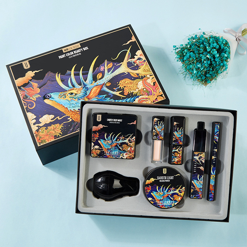 Uli Ula ชุดแต่งหน้า Elk Combine BB Cream Puff ลิปสติก อายไลเนอร์ คอนซีลเลอร์ เครื่องสําอางเจ็ดชิ้น